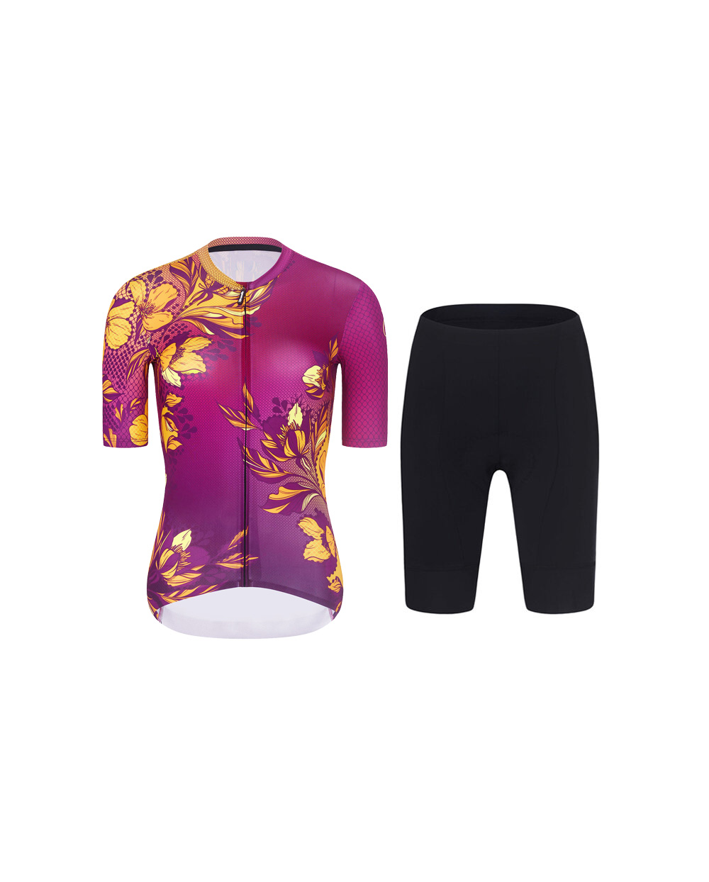 RIVANELLE BY HOLOKOLO Cyklistický krátky dres a krátke nohavice - BAROC - žltá/fialová