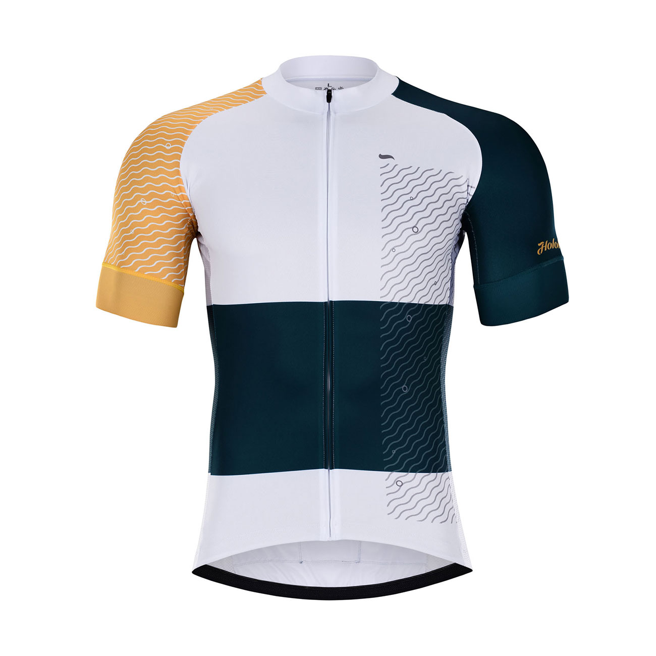 HOLOKOLO Cyklistický dres s krátkym rukávom - ENGRAVE - modrá/biela/žltá XS