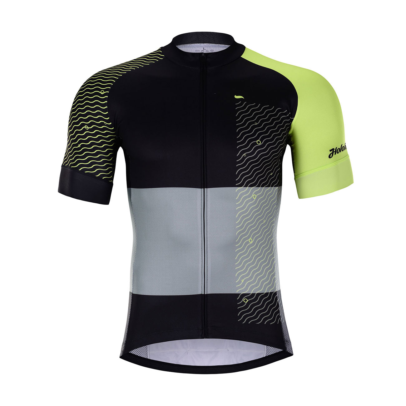 HOLOKOLO Cyklistický dres s krátkym rukávom - ENGRAVE - čierna/šedá/zelená 2XS