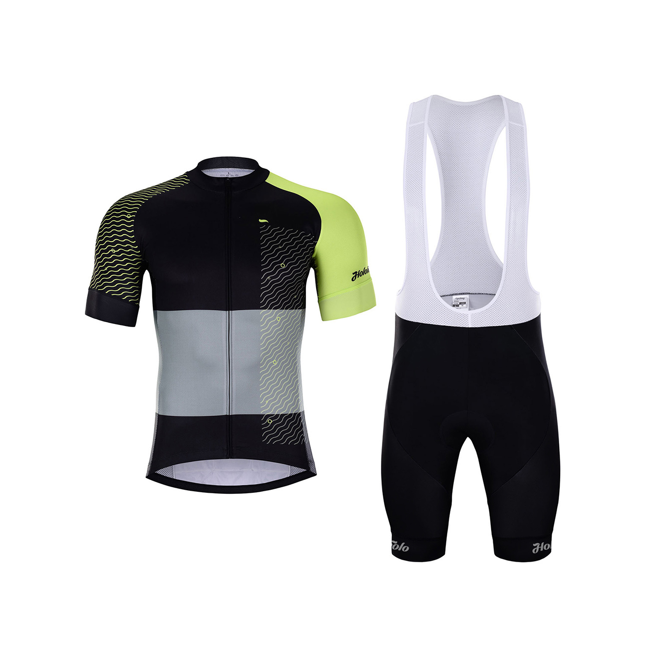 
                HOLOKOLO Cyklistický krátky dres a krátke nohavice - ENGRAVE - šedá/zelená/čierna
            