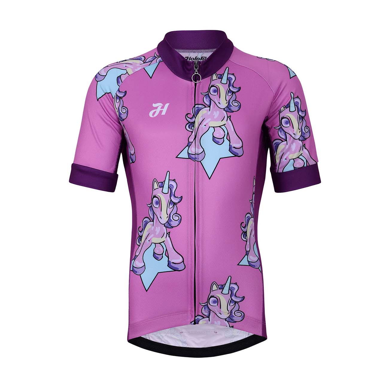 HOLOKOLO Cyklistický dres s krátkym rukávom - UNICORNS KIDS - viacfarebná/ružová XS-125cm