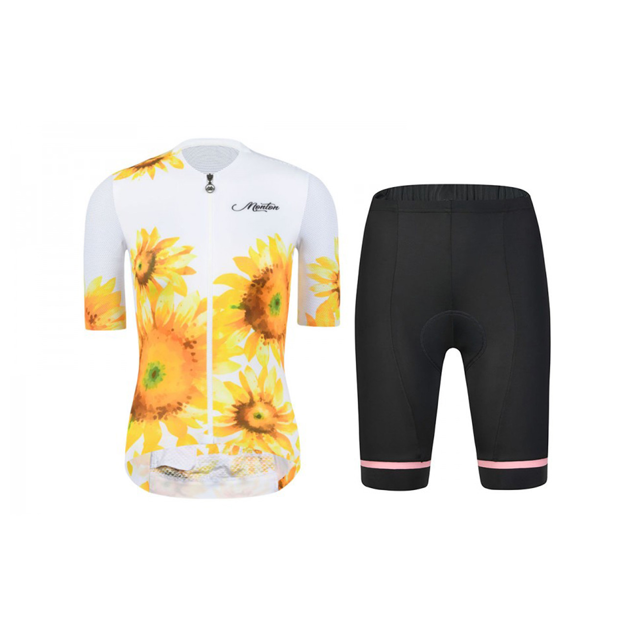 E-shop MONTON Cyklistický krátky dres a krátke nohavice - SUNFLOWER LADY - biela/čierna/žltá