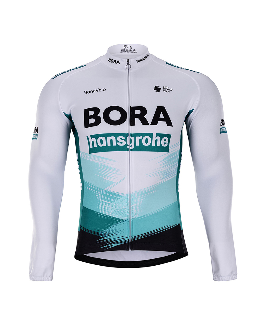 E-shop BONAVELO Cyklistický dres s dlhým rukávom zimný - BORA 2021 WINTER - biela/zelená/čierna 2XL