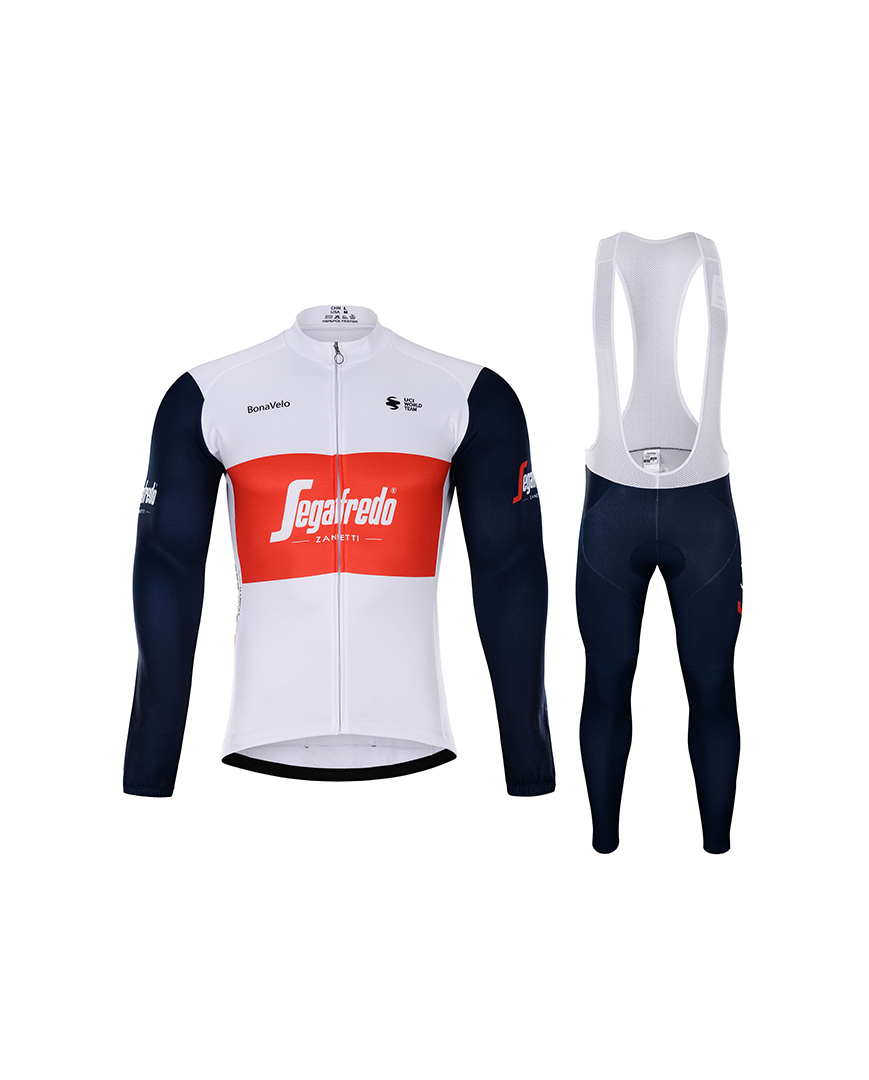 
                BONAVELO Cyklistický zimný dres a nohavice - TREK 2021 WINTER - červená/modrá/biela
            
