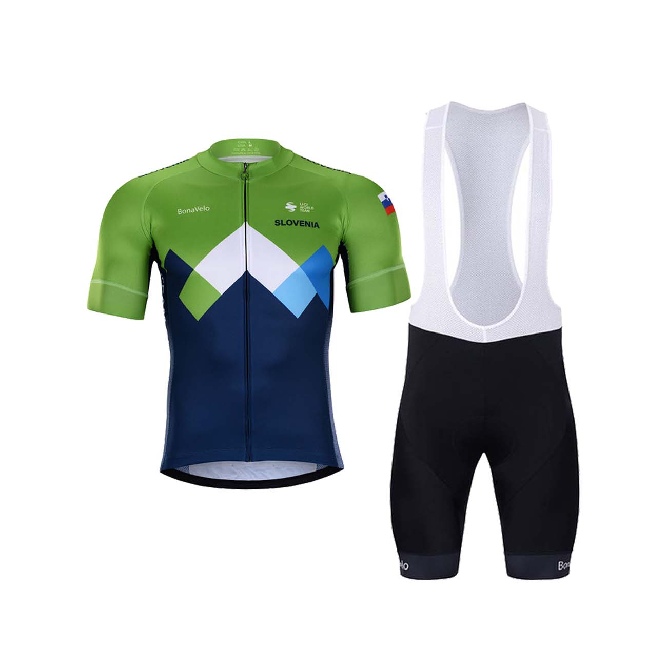
                BONAVELO Cyklistický krátky dres a krátke nohavice - SLOVENIA - čierna/zelená/modrá
            