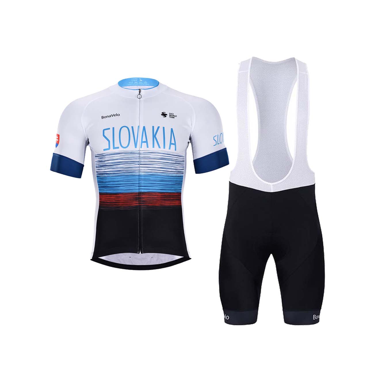 
                BONAVELO Cyklistický krátky dres a krátke nohavice - SLOVAKIA - biela/červená/čierna/modrá
            