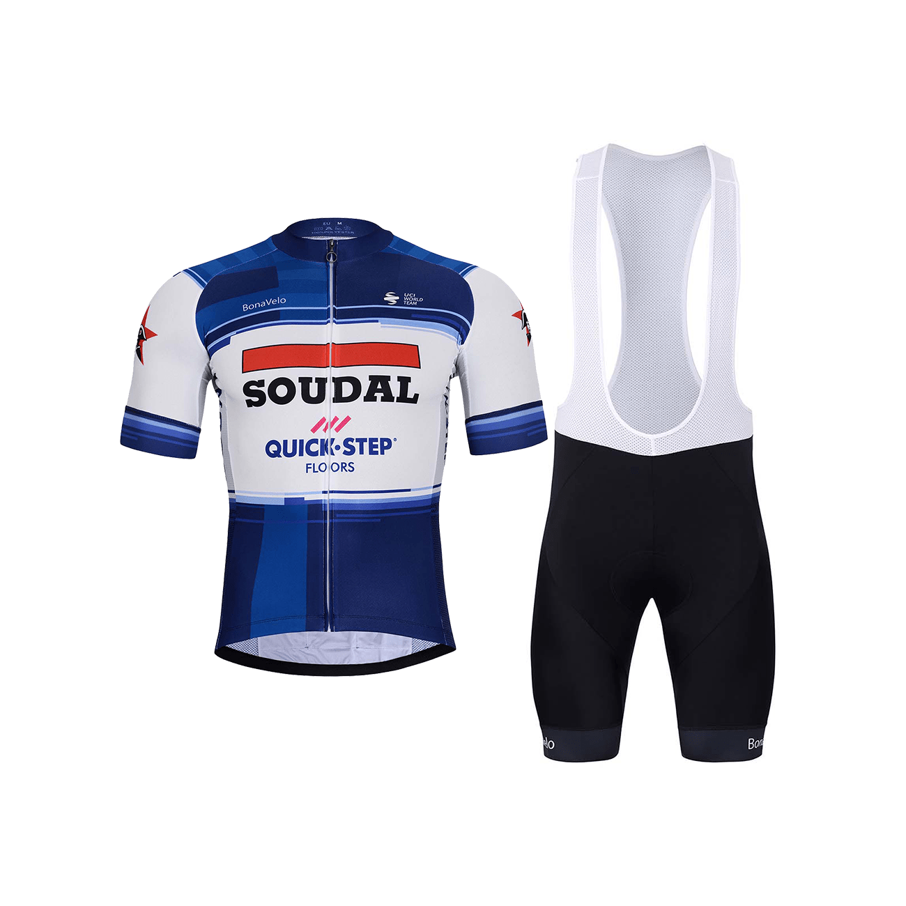 BONAVELO Cyklistický krátky dres a krátke nohavice - SOUDAL QUICK-STEP 24 - biela/čierna/modrá