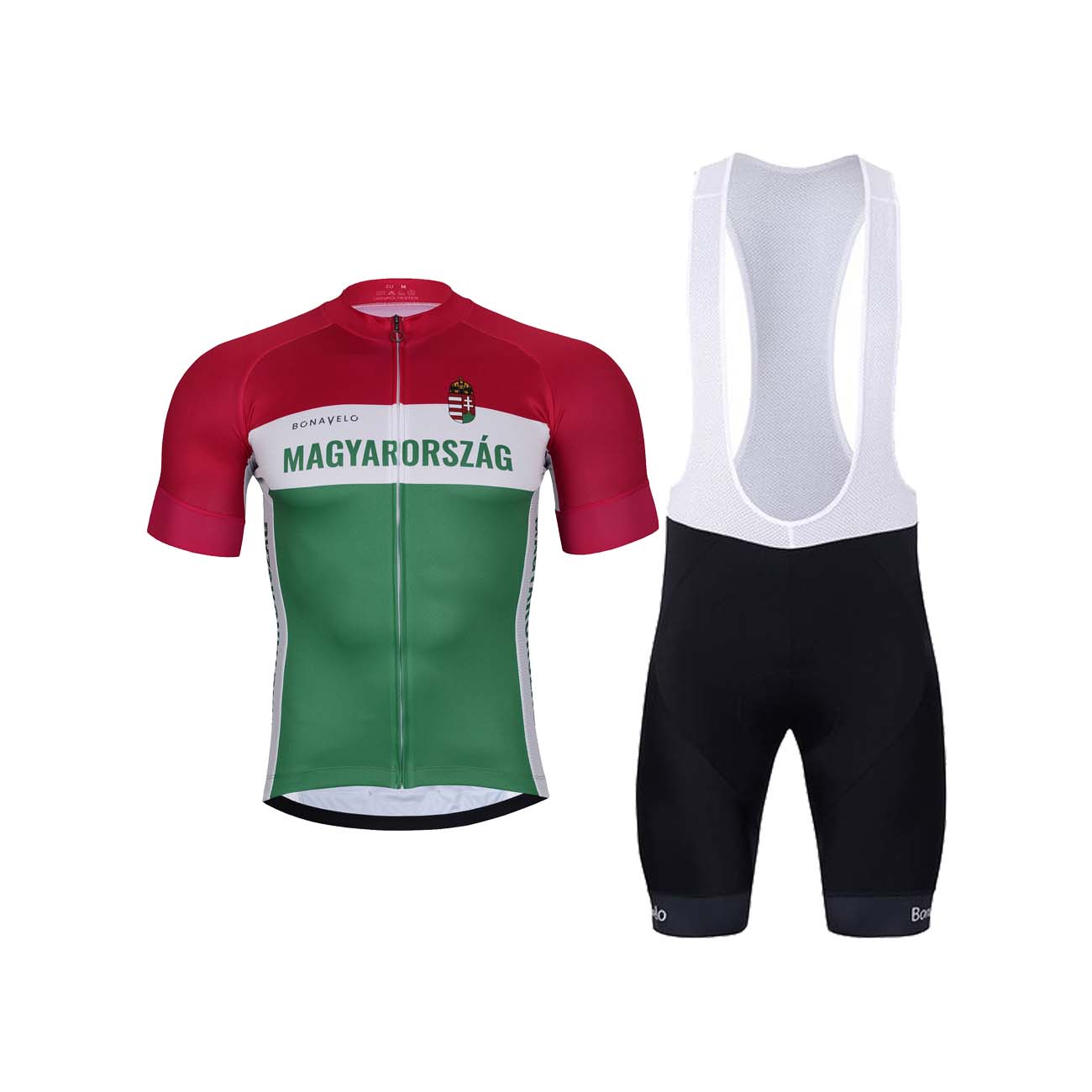 BONAVELO Cyklistický krátky dres a krátke nohavice - HUNGARY - zelená/biela/čierna/červená