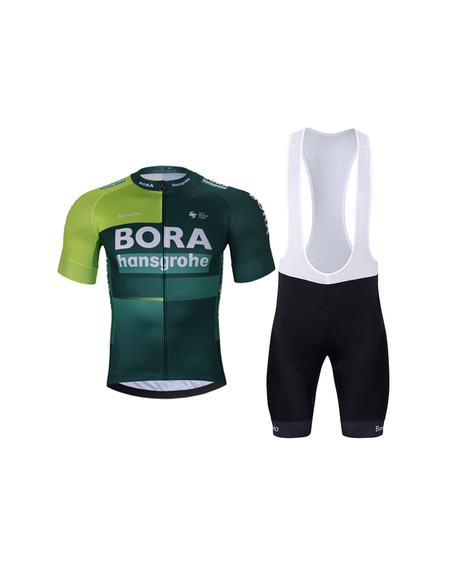 BONAVELO Cyklistický krátky dres a krátke nohavice - BORA 2024 - červená/čierna/zelená