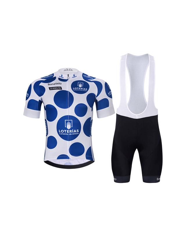 BONAVELO Cyklistický krátky dres a krátke nohavice - LA VUELTA - biela/čierna/modrá