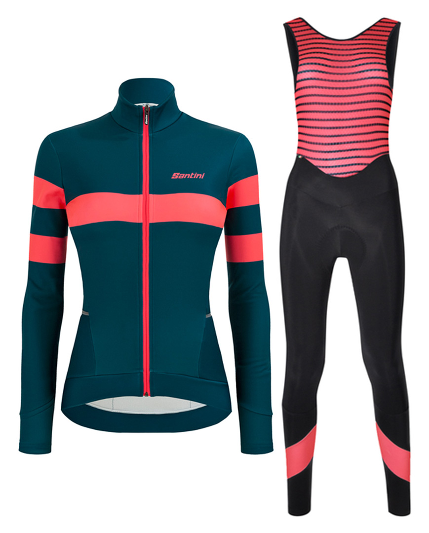 
                SANTINI Cyklistický zimný dres a nohavice - CORAL B. LADY WINTER - čierna/modrá/ružová
            