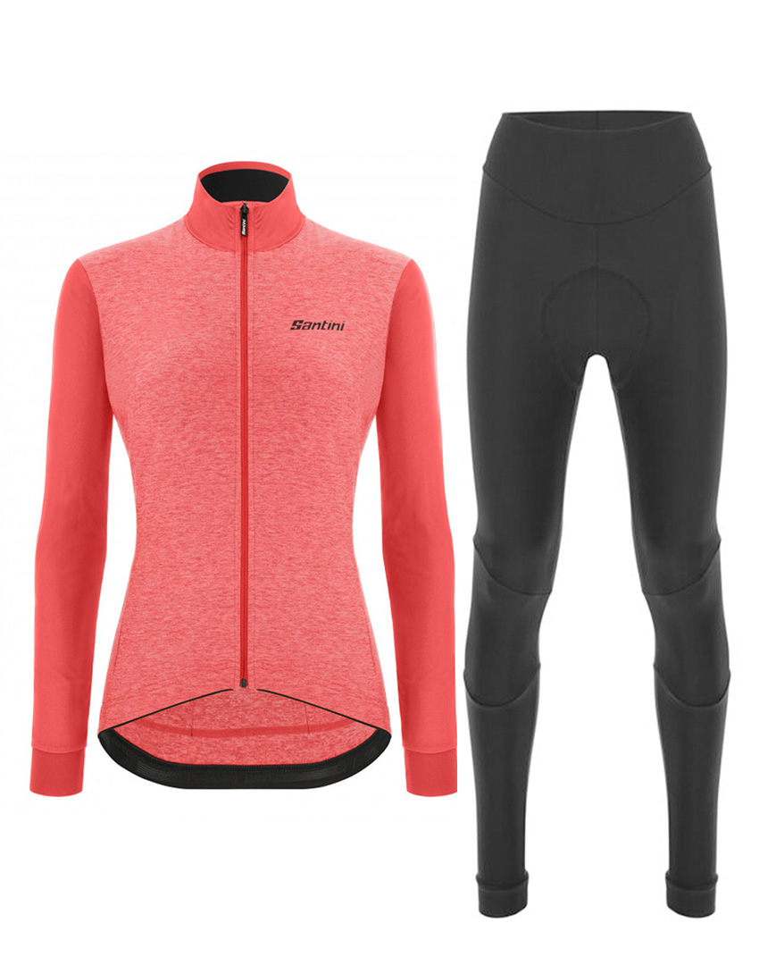 SANTINI Cyklistický zimný dres a nohavice - COLORE PURO LADY WNT - ružová/čierna