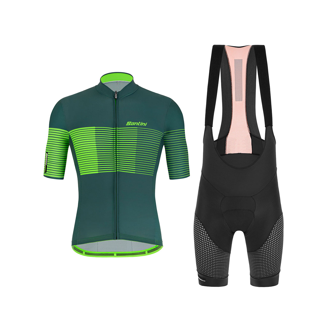
                SANTINI Cyklistický krátky dres a krátke nohavice - TONO FRECCIA - zelená/čierna
            