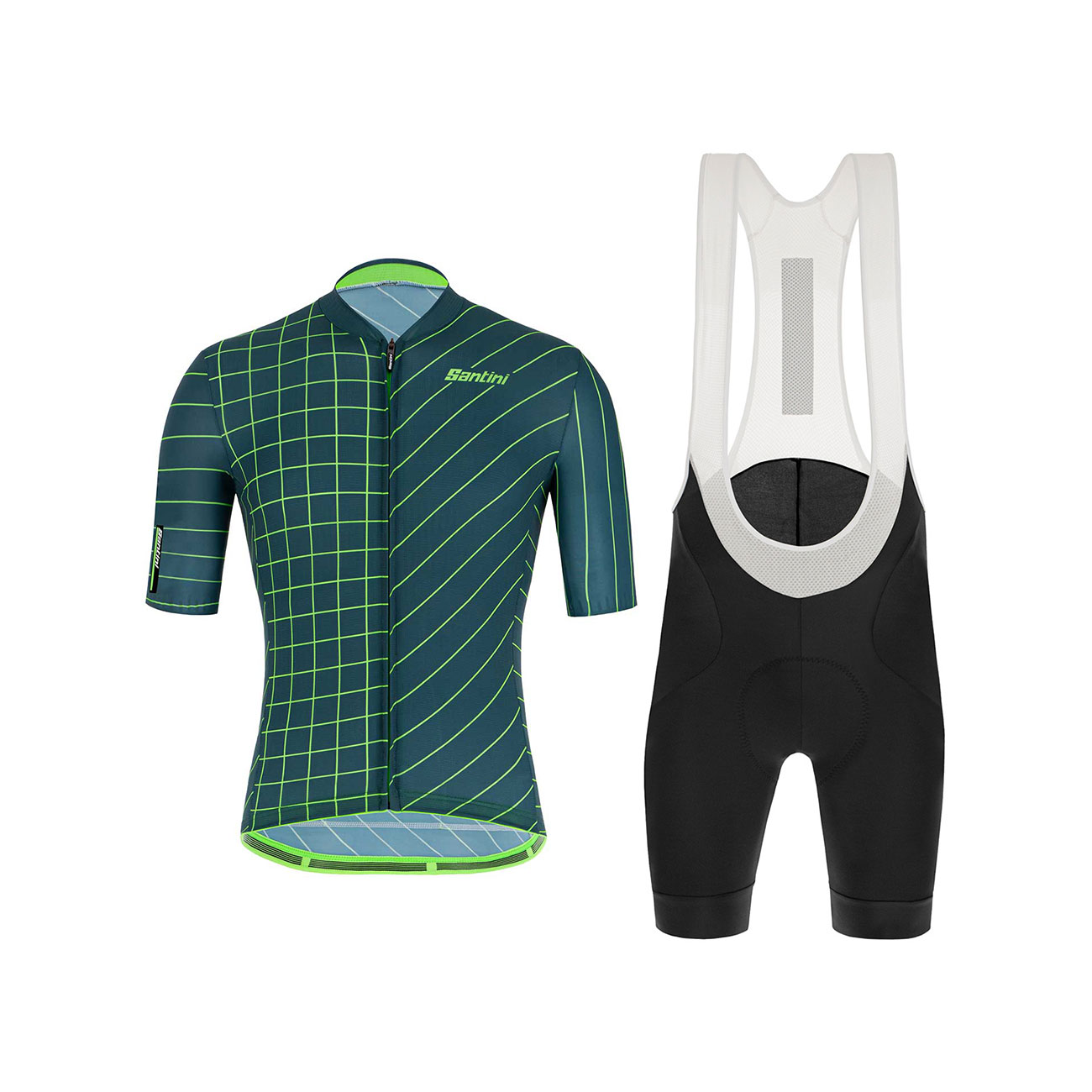 
                SANTINI Cyklistický krátky dres a krátke nohavice - SLEEK DINAMO - zelená/čierna
            