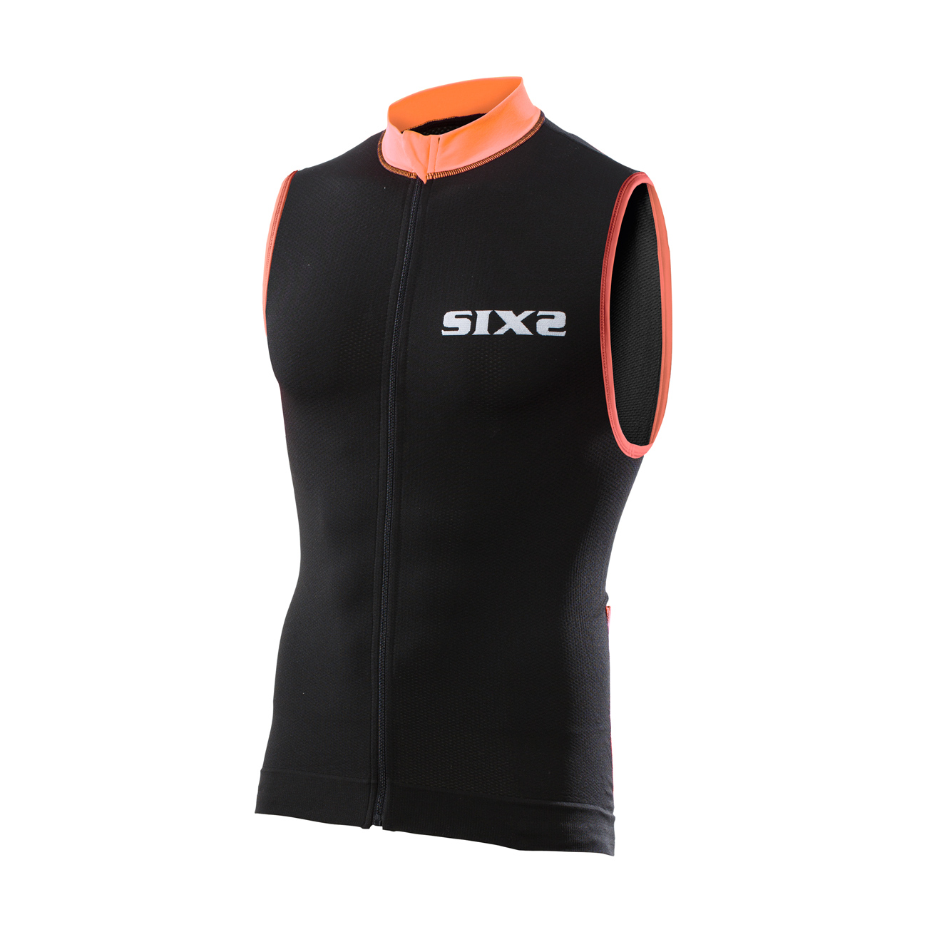 SIX2 Cyklistický dres bez rukávov - BIKE2 STRIPES - oranžová/čierna S