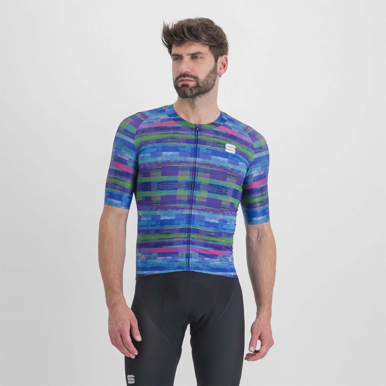 SPORTFUL Cyklistický dres s krátkym rukávom - GLITCH BOMBER - modrá/viacfarebná 2XL