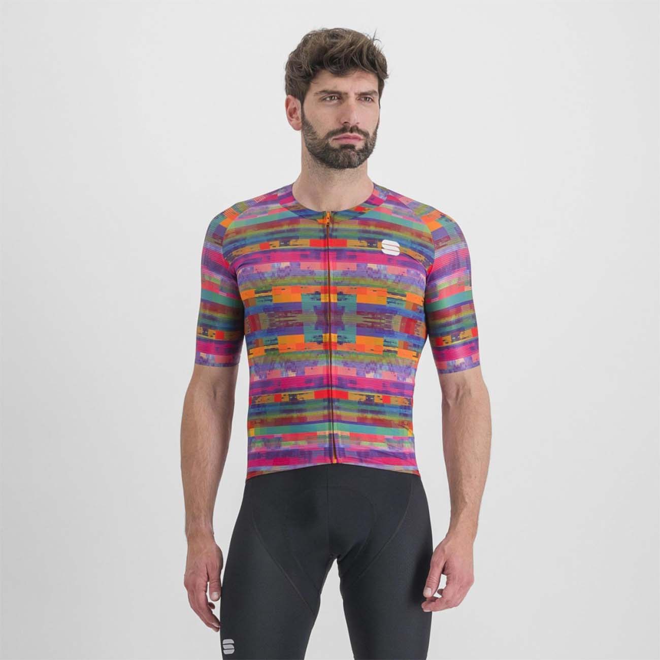 SPORTFUL Cyklistický dres s krátkym rukávom - GLITCH BOMBER - viacfarebná/ružová 3XL