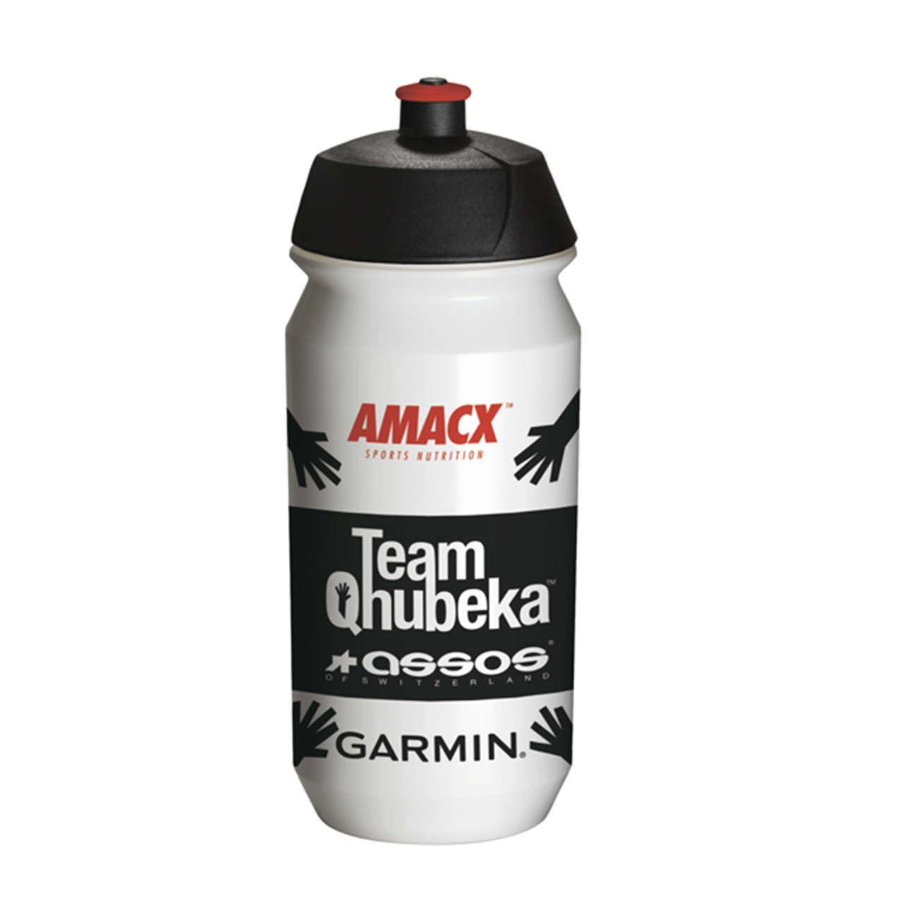 
                TACX Cyklistická fľaša na vodu - QHUBEKA ASSOS - biela/čierna
            